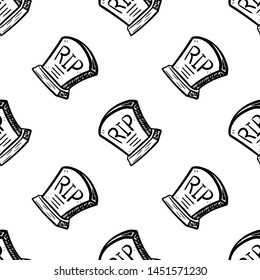 Handdrawn seamless pattern grave doodle icon. Hand drawn black sketch. Sign cartoon symbol. Decoration element. White background. Isolated. Flat design. Vector illustration.