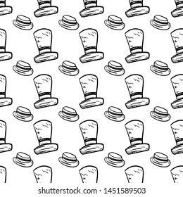 Handdrawn seamless pattern hat doodle icon. Hand drawn black sketch. Sign cartoon symbol. Decoration element. White background. Isolated. Flat design. Vector illustration.