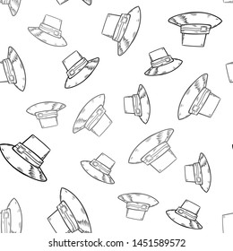 Handdrawn seamless pattern hat doodle icon. Hand drawn black sketch. Sign cartoon symbol. Decoration element. White background. Isolated. Flat design. Vector illustration.