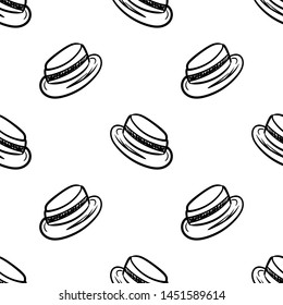 Handdrawn seamless pattern hat doodle icon. Hand drawn black sketch. Sign cartoon symbol. Decoration element. White background. Isolated. Flat design. Vector illustration.