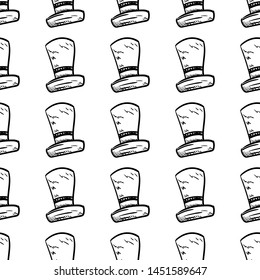 Handdrawn seamless pattern hat doodle icon. Hand drawn black sketch. Sign cartoon symbol. Decoration element. White background. Isolated. Flat design. Vector illustration.