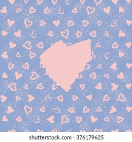 Hand-drawn seamless pattern with hearts. Trendy ink illustration for romance card and Happy Valentines Day. Stylish trending wedding colors - serenity and rose quartz. Vector decorative background. 