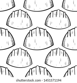 Handdrawn seamless pattern helmet doodle icon. Hand drawn black sketch. Sign cartoon symbol. Decoration element. White background. Isolated. Flat design. Vector illustration.