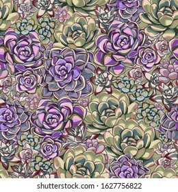 Hand-drawn seamless pattern with the image of flowers of succulents. Vector image for textile.
EPS-10