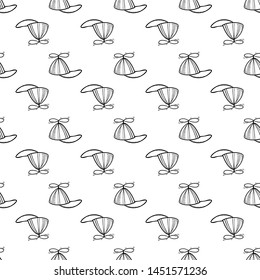 Handdrawn seamless pattern kid cap doodle icon. Hand drawn black sketch. Sign cartoon symbol. Decoration element. White background. Isolated. Flat design. Vector illustration.