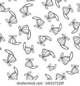 Handdrawn seamless pattern kid cap doodle icon. Hand drawn black sketch. Sign cartoon symbol. Decoration element. White background. Isolated. Flat design. Vector illustration.
