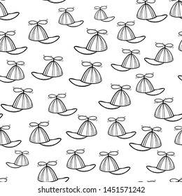 Handdrawn seamless pattern kid cap doodle icon. Hand drawn black sketch. Sign cartoon symbol. Decoration element. White background. Isolated. Flat design. Vector illustration.