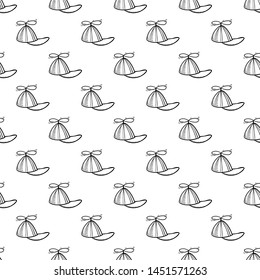 Handdrawn seamless pattern kid cap doodle icon. Hand drawn black sketch. Sign cartoon symbol. Decoration element. White background. Isolated. Flat design. Vector illustration.