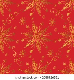 Patrón impecable dibujado a mano con copos de nieve de encaje. ilustración vectorial con contornos de copos de nieve para papel envoltorio, invitaciones, tarjetas y tela.