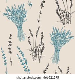 Hand-drawn seamless pattern of Lavender, vector