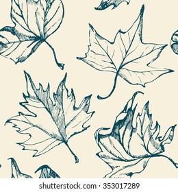 Hand-drawn seamless pattern with leaves. Vector