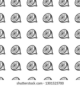 Handdrawn seamless pattern lemon doodle icon. Hand drawn black sketch. Sign symbol. Decoration element. White background. Isolated. Flat design. Vector illustration.