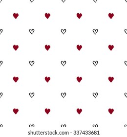 Hand-drawn seamless pattern of little hearts. Vector illustration. Isolated from background.