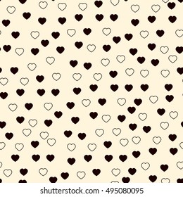 Hand-drawn seamless pattern of little hearts. Vector illustration. Isolated from background.
