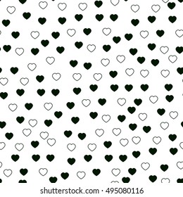 Hand-drawn seamless pattern of little hearts. Vector illustration. Isolated from background.