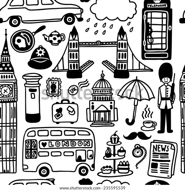 Handdrawn Seamless Pattern London Doodles Stock Vector (Royalty Free ...