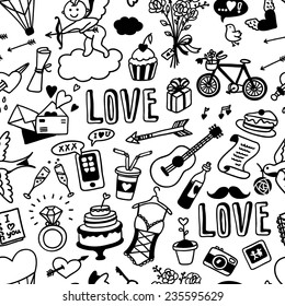 hand-drawn seamless pattern with love doodles