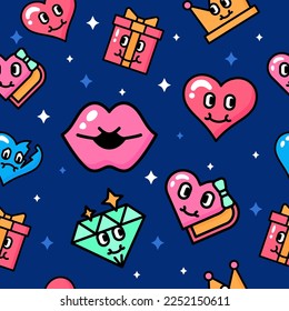 handdrawn seamless pattern love theme with retro cartoon style