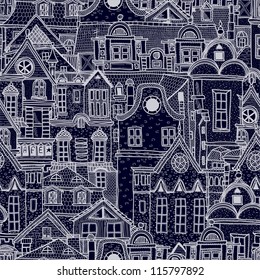 Hand-drawn seamless pattern with old town