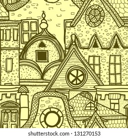 Hand-drawn seamless pattern with old town