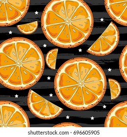 Hand-drawn seamless pattern of oranges and slices. Vector illustration
