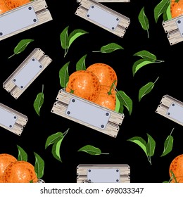 Hand-drawn seamless pattern of oranges and slices. Vector illustration