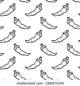 Handdrawn seamless pattern pepper doodle icon. Hand drawn black sketch. Sign symbol. Decoration element. White background. Isolated. Flat design. Vector illustration.