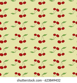 Hand-drawn seamless pattern with red cherries.