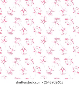 Hand-drawn seamless pattern with red roses. Silhouettes of flowers on white background. Design for fabric, templates, wallpaper, cards.