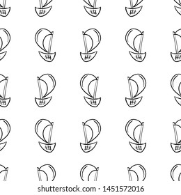 Handdrawn seamless pattern ship doodle icon. Hand drawn black sketch. Sign symbol. Decoration element. White background. Isolated. Flat design. Vector illustration.