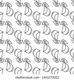 Handdrawn seamless pattern ship doodle icon. Hand drawn black sketch. Sign symbol. Decoration element. White background. Isolated. Flat design. Vector illustration.