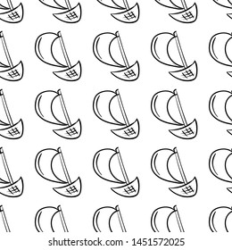 Handdrawn seamless pattern ship doodle icon. Hand drawn black sketch. Sign symbol. Decoration element. White background. Isolated. Flat design. Vector illustration.