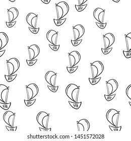 Handdrawn seamless pattern ship doodle icon. Hand drawn black sketch. Sign symbol. Decoration element. White background. Isolated. Flat design. Vector illustration.