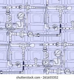 Hand-drawn seamless pattern in the style of steam punk, vector illustration background