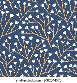Hand-drawn seamless pattern with stylized wildflowers. Colorful floral illustration for paper and gift wrap. Fabric print textured design. Creative stylish background.
