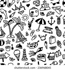 hand-drawn seamless pattern with summer doodles