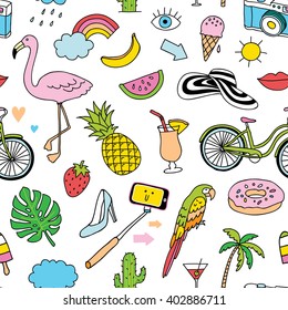 hand-drawn seamless pattern with summer doodles