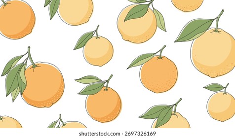 Hand-drawn seamless pattern of various citrus fruits including oranges and grapefruits on a white background, perfect for textiles or wallpaper.