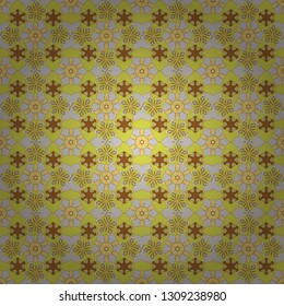 Hand-drawn seamless pattern. Vector paisley floral pattern. Many flowers in yellow, brown and gray colors.