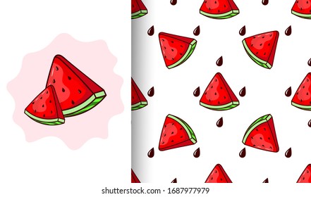 handgezeichnete nahtlose Wassermelonenmuster mit Karte