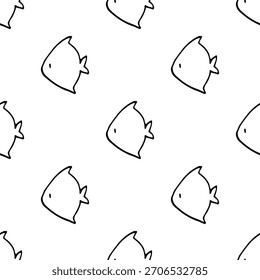 Dibujados a mano patrones sin fisuras con garabatos de temática animal en un estilo limpio de arte lineal en blanco y negro. Cada diseño repetible incluye ilustraciones lindas y simples adecuadas para fondos, textiles