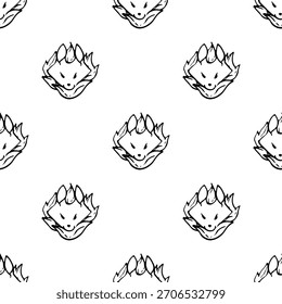 hand-drawn seamless patterns featuring animal-themed doodles in a clean black and white line-art style. Each repeatable design includes cute and simple illustrations suitable for backgrounds, textiles