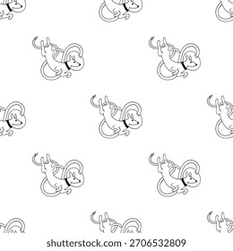 Dibujados a mano patrones sin fisuras con garabatos de temática animal en un estilo limpio de arte lineal en blanco y negro. Cada diseño repetible incluye ilustraciones lindas y simples adecuadas para fondos, textiles