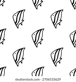 Dibujados a mano patrones sin fisuras con garabatos de temática animal en un estilo limpio de arte lineal en blanco y negro. Cada diseño repetible incluye ilustraciones lindas y simples adecuadas para fondos, textiles