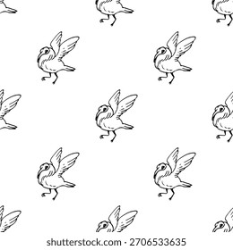 Dibujados a mano patrones sin fisuras con garabatos de temática animal en un estilo limpio de arte lineal en blanco y negro. Cada diseño repetible incluye ilustraciones lindas y simples adecuadas para fondos, textiles