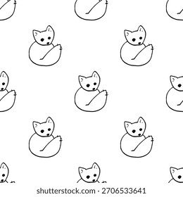 Dibujados a mano patrones sin fisuras con garabatos de temática animal en un estilo limpio de arte lineal en blanco y negro. Cada diseño repetible incluye ilustraciones lindas y simples adecuadas para fondos, textiles