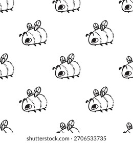 Dibujados a mano patrones sin fisuras con garabatos de temática animal en un estilo limpio de arte lineal en blanco y negro. Cada diseño repetible incluye ilustraciones lindas y simples adecuadas para fondos, textiles