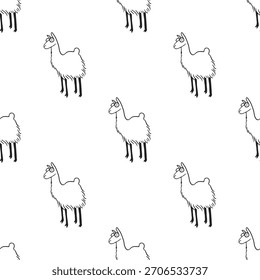 Dibujados a mano patrones sin fisuras con garabatos de temática animal en un estilo limpio de arte lineal en blanco y negro. Cada diseño repetible incluye ilustraciones lindas y simples adecuadas para fondos, textiles
