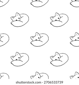 Dibujados a mano patrones sin fisuras con garabatos de temática animal en un estilo limpio de arte lineal en blanco y negro. Cada diseño repetible incluye ilustraciones lindas y simples adecuadas para fondos, textiles
