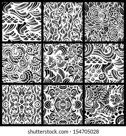 Hand-drawn seamless patterns may be used as background.